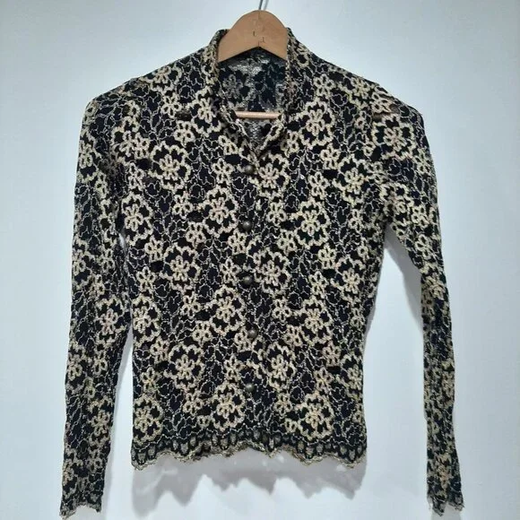 luxury Ann Ferriday vintage lace high neck button up coquette minimalist blouse - Picture 6 of 16